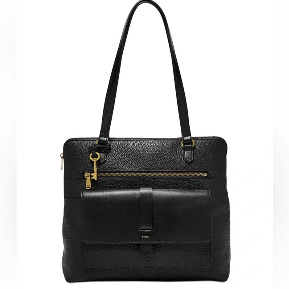 Fossil Kinley Cowhide Black Pebbled Leather Shopper Bag - Picture 2 of 16